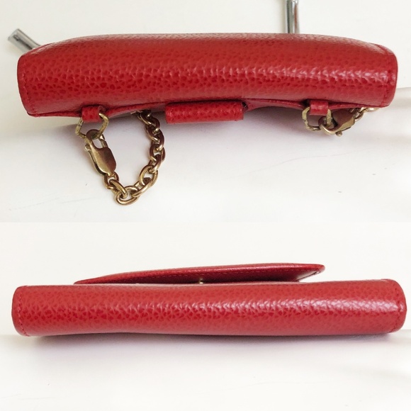 Vintage Coach Bag Wallet on Chain Belt Bag Red Caviar Leather Made in Italy HTF - Picture 6 of 10